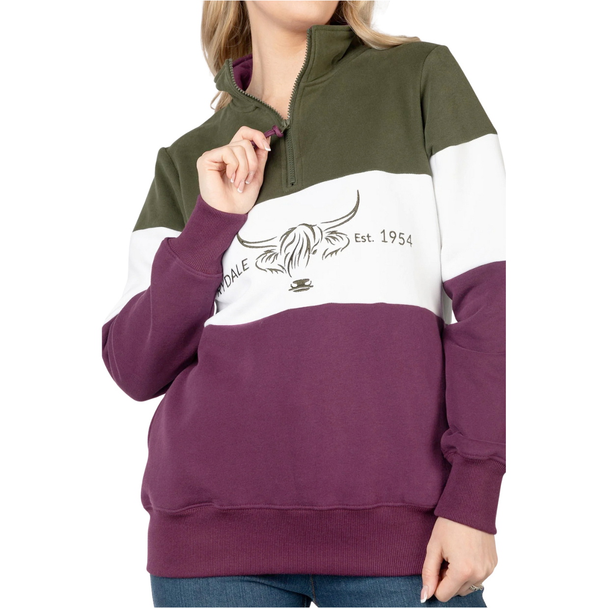 2025 Rydale Womens Byland Sweatshirt 407120 - Olive / White / Berry